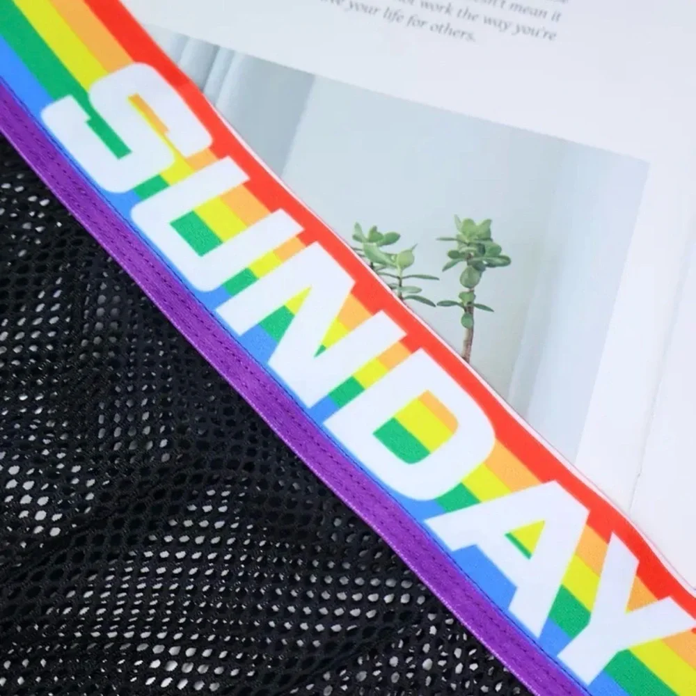 Black Mesh Boxer Briefs with Rainbow Waistband